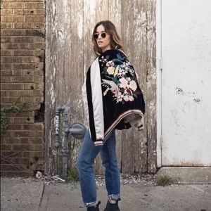 Free People Floral Embroidered Bomber